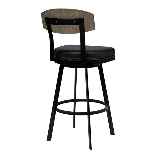 Armen Living Barstool Armen Living - Frisco 26" Counter Height Barstool in Matte Black Finish with Black Faux Leather and Gray Walnut | LCFRBAGWVB26