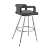 Armen Living Barstool Armen Living - Gabriele 26" Gray Faux Leather and Brushed Stainless Steel Swivel Bar Stool | LCGBBABSGR26