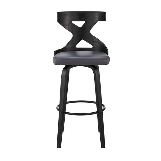 Armen Living Barstool Armen Living | Gayle 26" Swivel Cross Back Grey Faux Leather and Black Wood Bar Stool | LCGGBABLGR26