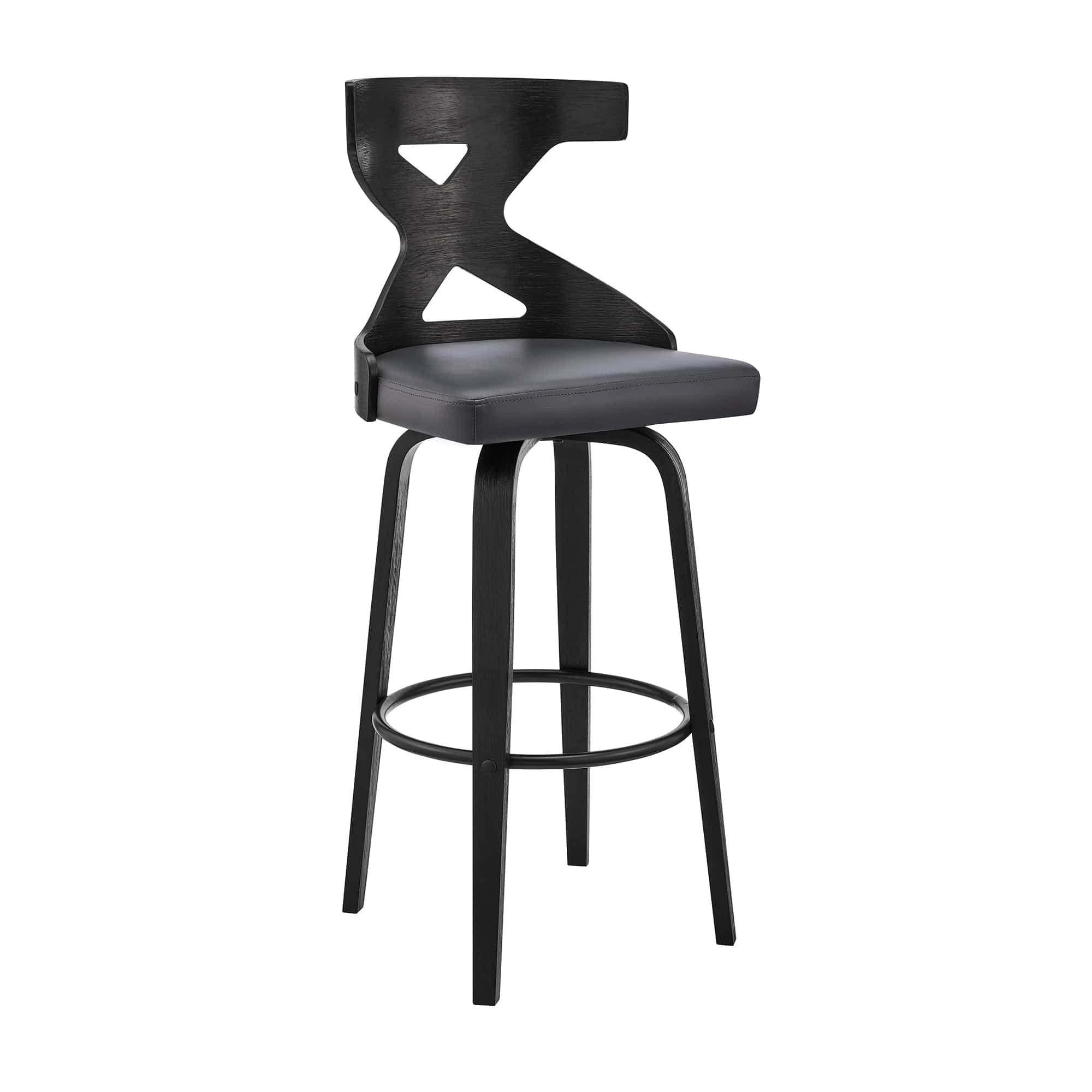 Armen Living Barstool Armen Living | Gayle 30" Swivel Cross Back Grey Faux Leather and Black Wood Bar Stool | LCGGBABLGR30