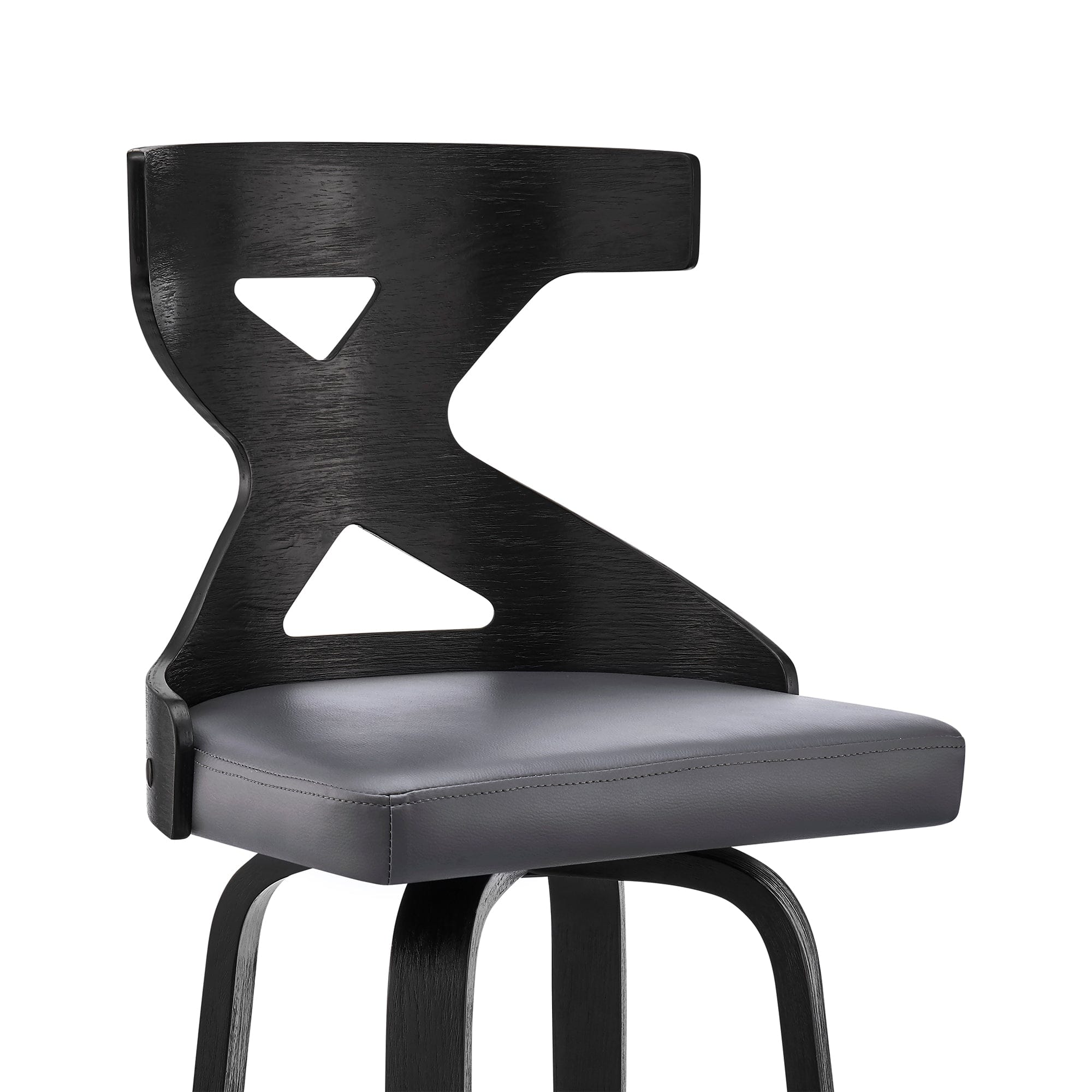 Armen Living Barstool Armen Living | Gayle 30" Swivel Cross Back Grey Faux Leather and Black Wood Bar Stool | LCGGBABLGR30