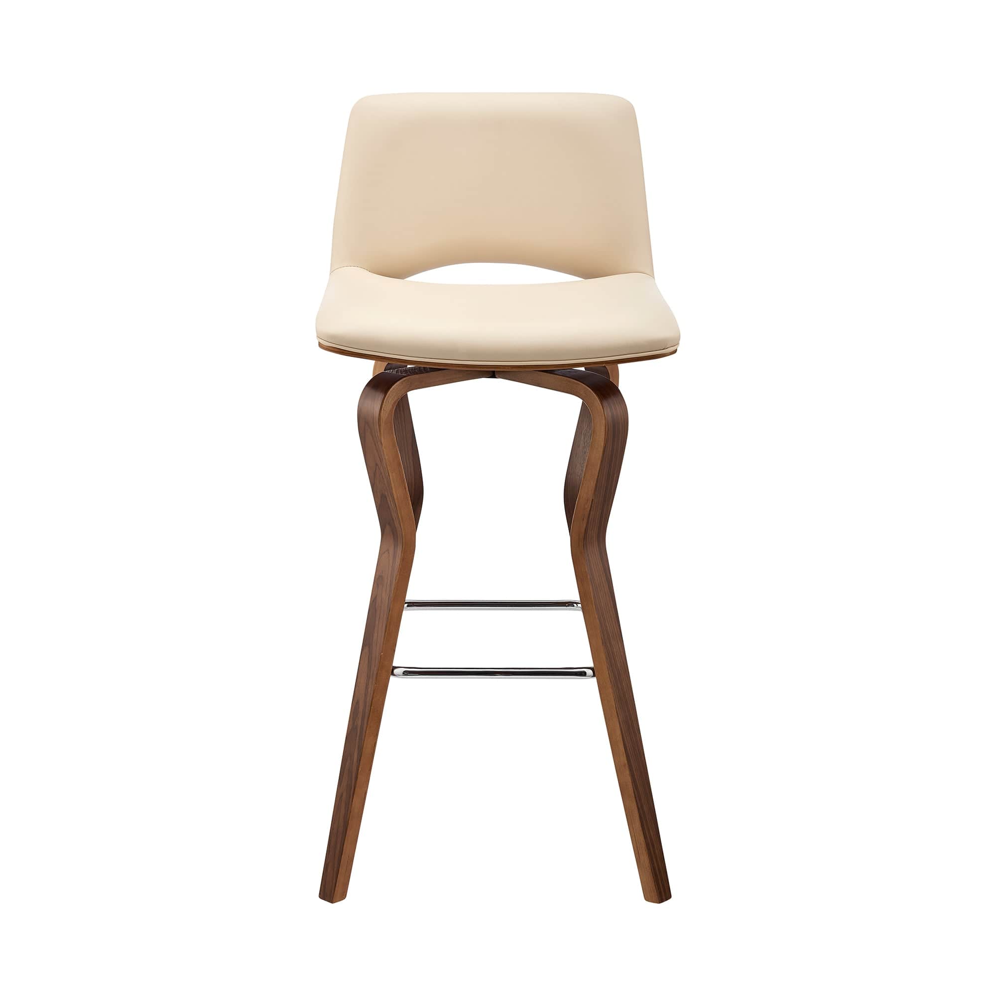 Armen Living Barstool Armen Living | Gerty 30" Swivel Cream Faux Leather and Walnut Wood Bar Stool | LCGYBAWACR30