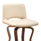 Armen Living Barstool Armen Living | Gerty 30" Swivel Cream Faux Leather and Walnut Wood Bar Stool | LCGYBAWACR30