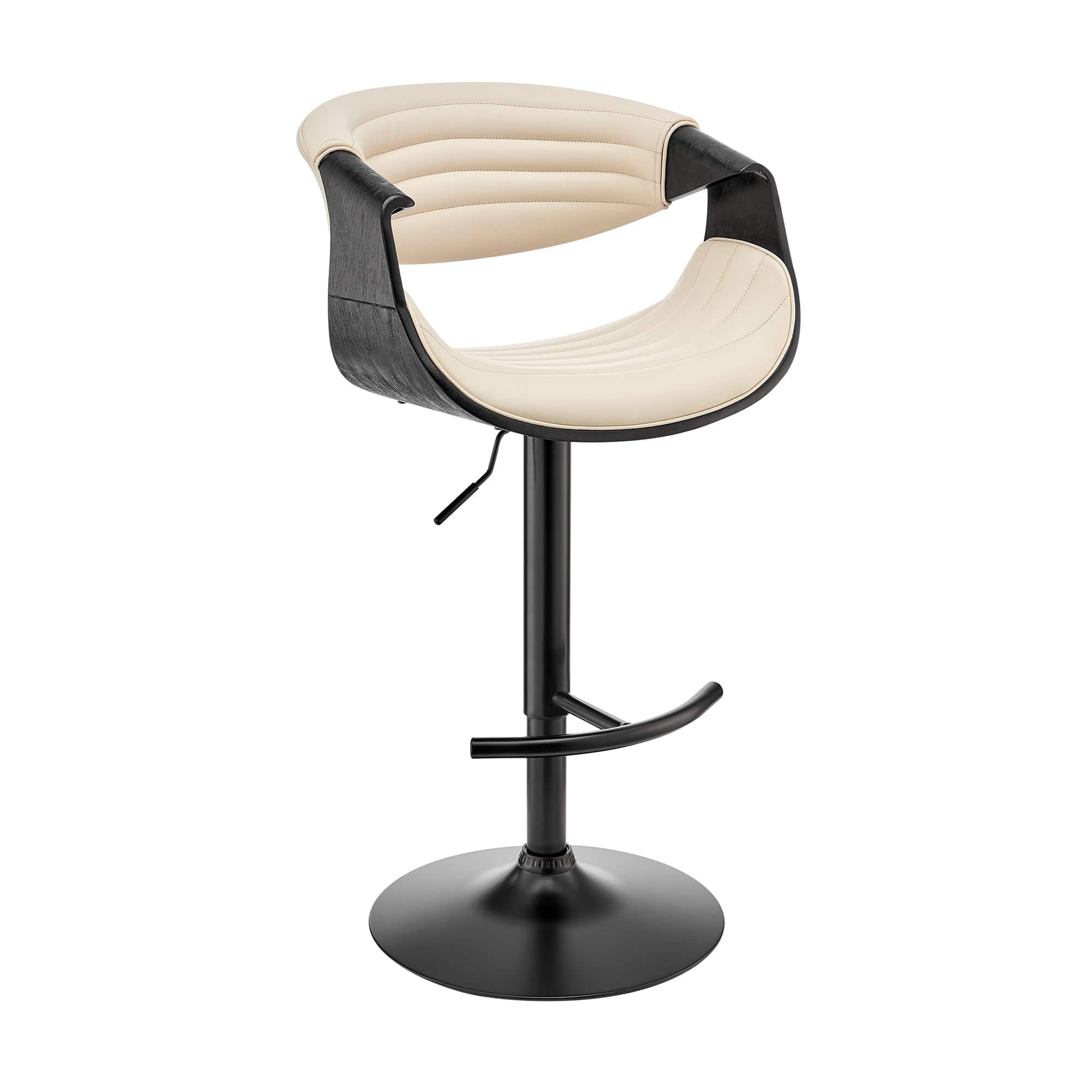 Armen Living Barstool Armen Living | Gionni Adjustable Swivel Cream Faux Leather and Black Wood Bar Stool with Black Base | LCGNBABLCR