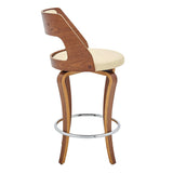 Armen Living Barstool Armen Living | Grady 25" Swivel Cream Faux Leather and Walnut Wood Bar Stool | LCGRBAWACR26