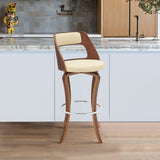 Armen Living Barstool Armen Living | Grady 25" Swivel Cream Faux Leather and Walnut Wood Bar Stool | LCGRBAWACR26