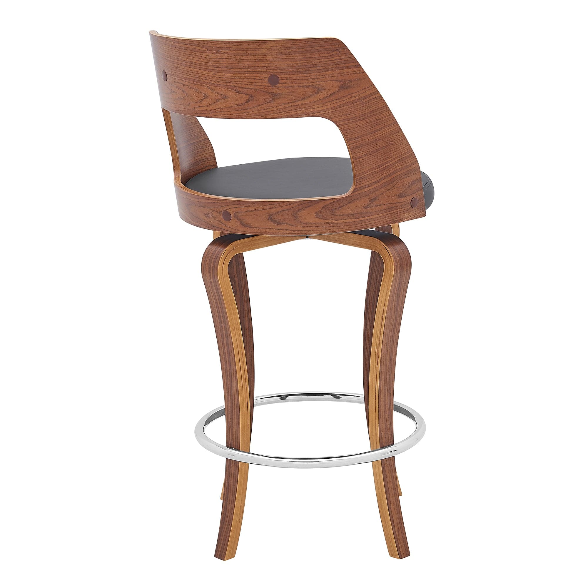 Armen Living Barstool Armen Living | Grady 25" Swivel Gray Faux Leather and Walnut Wood Bar Stool | LCGRBAWAGR26