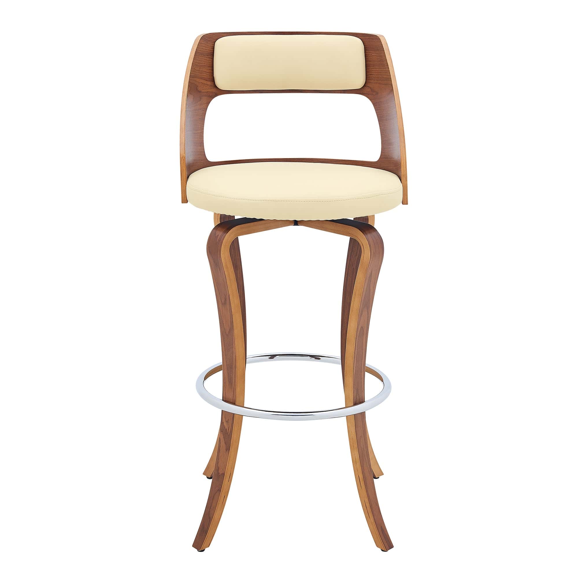 Armen Living Barstool Armen Living | Grady 29" Swivel Cream Faux Leather and Walnut Wood Bar Stool | LCGRBAWACR30