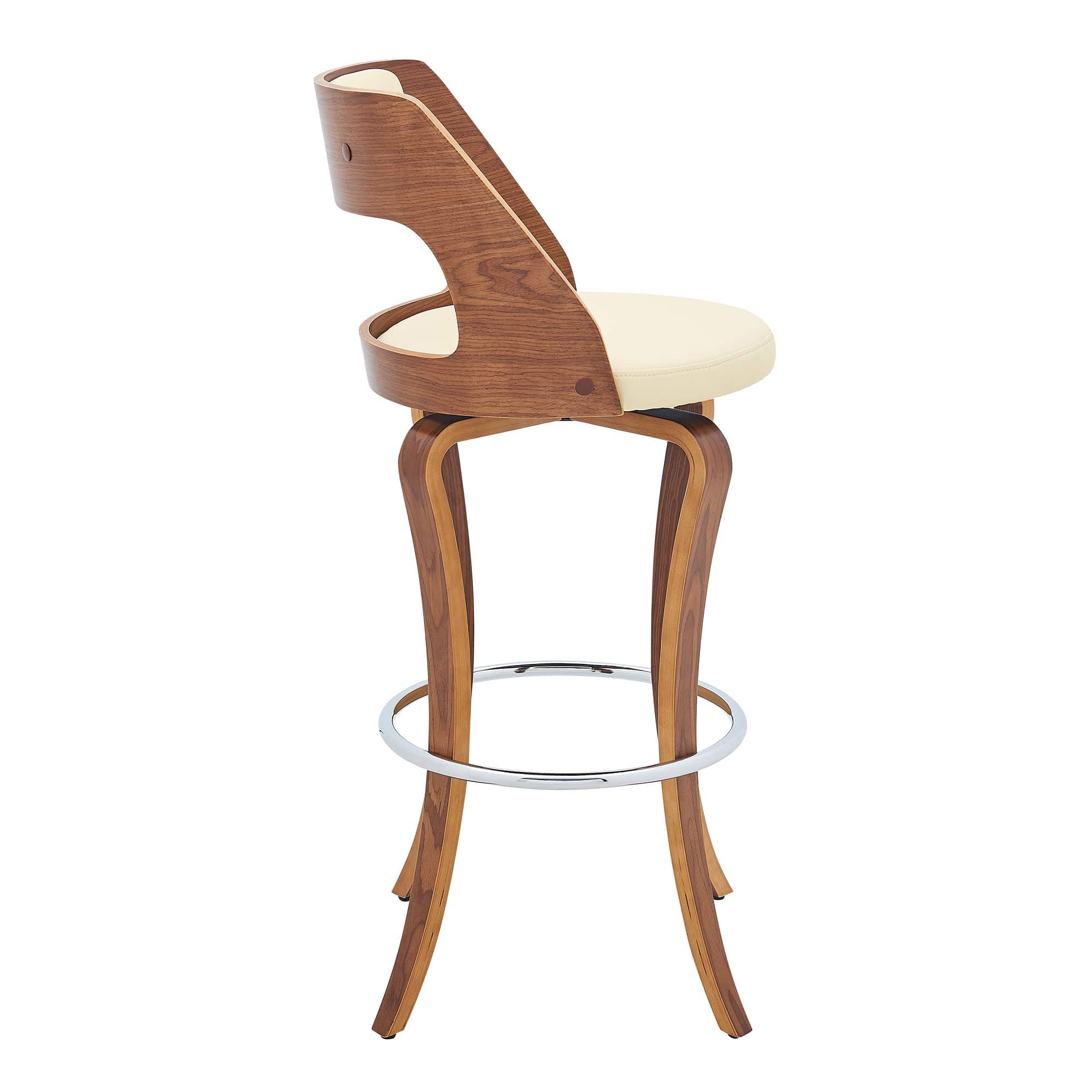 Armen Living Barstool Armen Living | Grady 29" Swivel Cream Faux Leather and Walnut Wood Bar Stool | LCGRBAWACR30