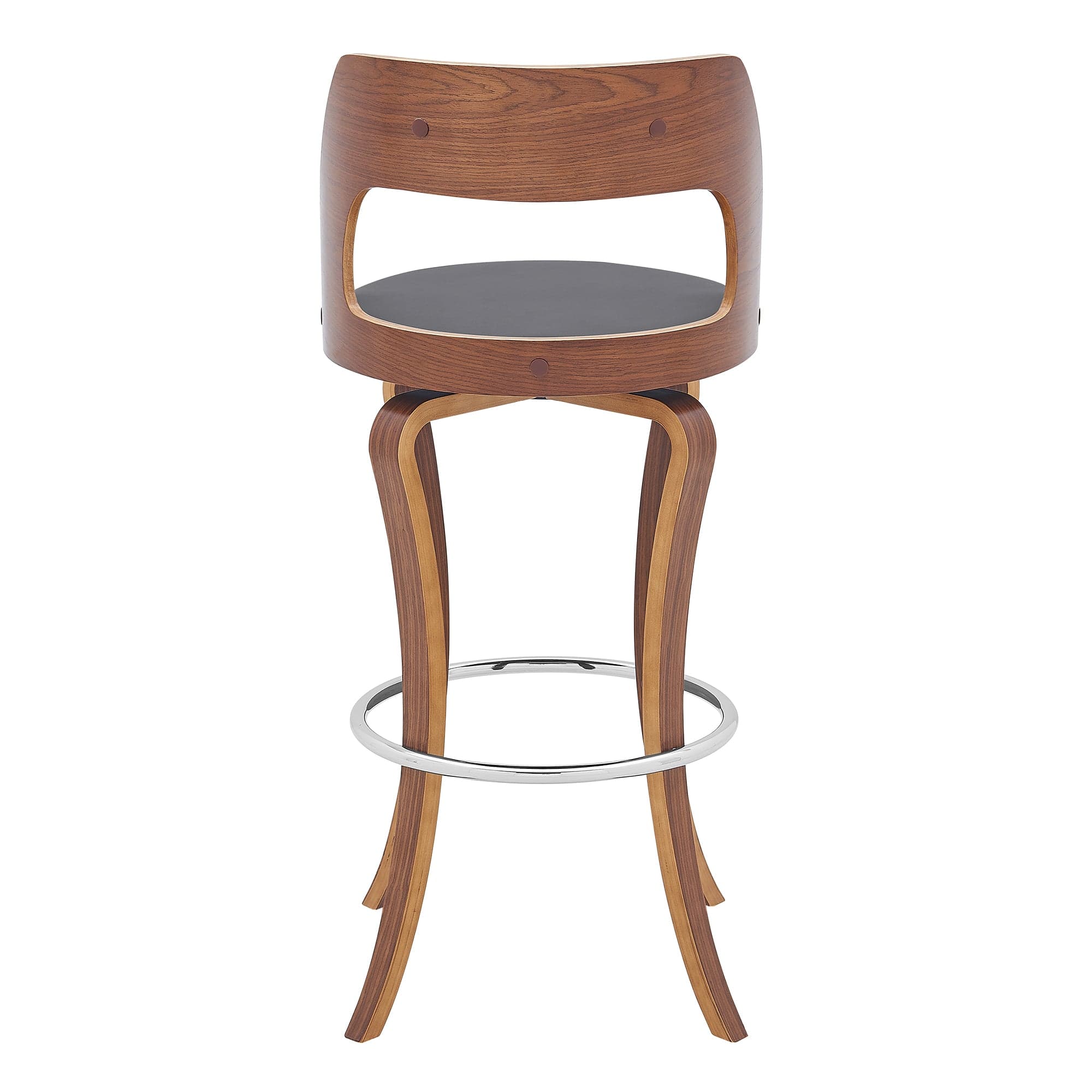 Armen Living Barstool Armen Living | Grady 29" Swivel Gray Faux Leather and Walnut Wood Bar Stool | LCGRBAWAGR30