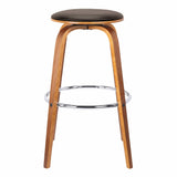 Armen Living Barstool Armen Living | Harbor 26" Counter Height Backless Swivel Brown Faux Leather and Walnut Wood Mid-Century Modern Bar Stool | LCHBBABRWA26