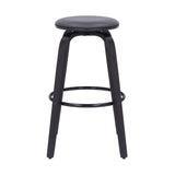 Armen Living Barstool Armen Living | Harbor 26" Counter Height Backless Swivel Grey Faux Leather and Black Wood Mid-Century Modern Bar Stool | LCHBBAGRBL26