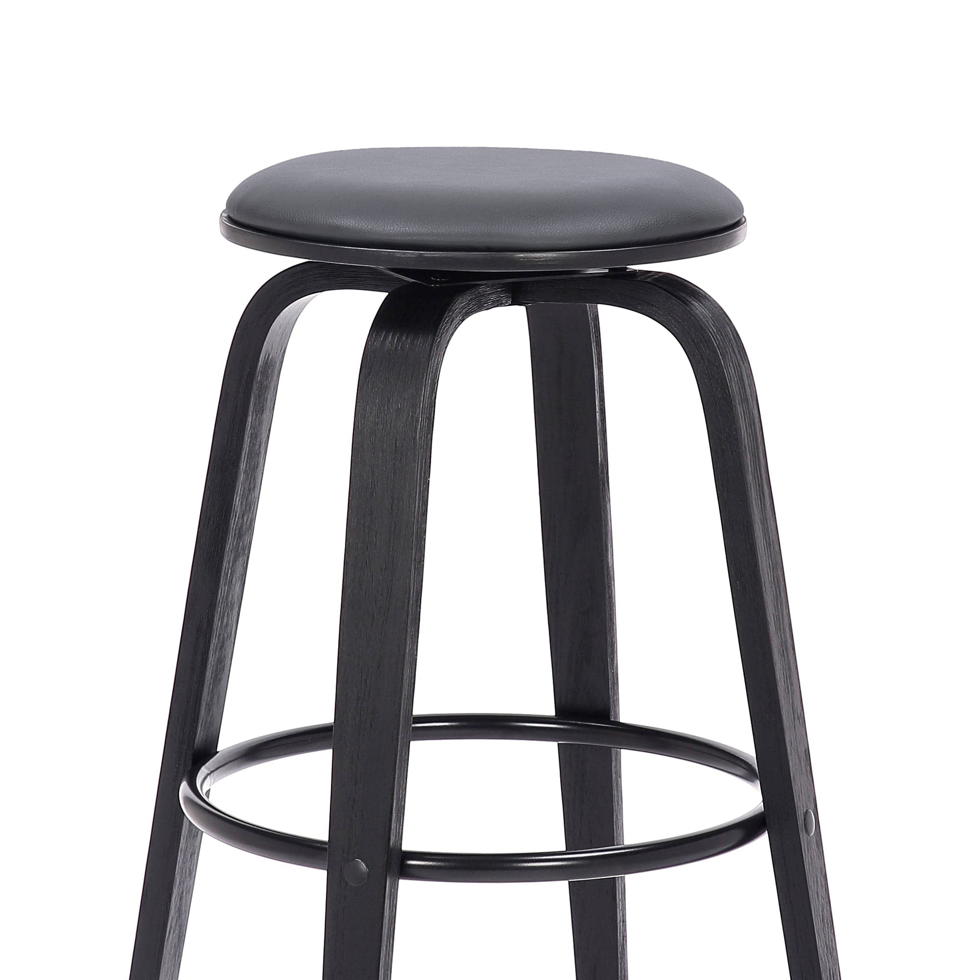 Armen Living Barstool Armen Living | Harbor 26" Counter Height Backless Swivel Grey Faux Leather and Black Wood Mid-Century Modern Bar Stool | LCHBBAGRBL26