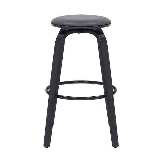 Armen Living Barstool Armen Living - Harbor 30" Bar Height Backless Swivel Grey Faux Leather and Black Wood Mid-Century Modern Bar Stool | LCHBBAGRBL30