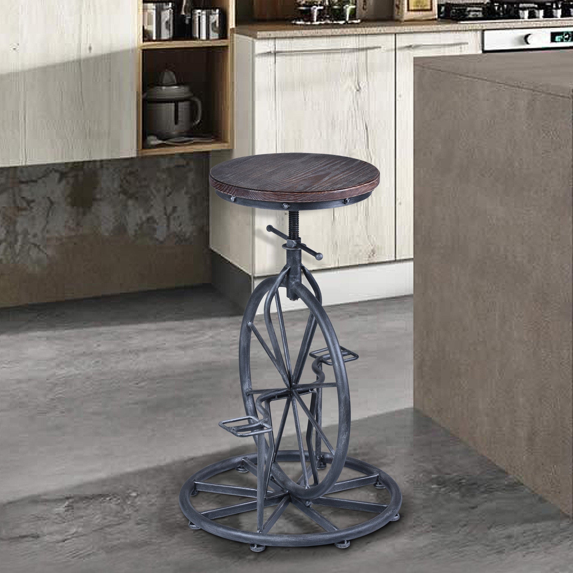 Armen Living Barstool Armen Living - Harlem Adjustable Height Swivel Pine Wood and Metal Bicycle Bar Stool | LCHASTSBPI