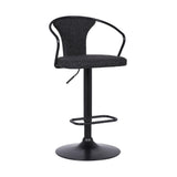 Armen Living Barstool Armen Living - Ian Contemporary Adjustable Barstool in Black Powder Coated Finish and Black Fabric | LCIASWBABLBL