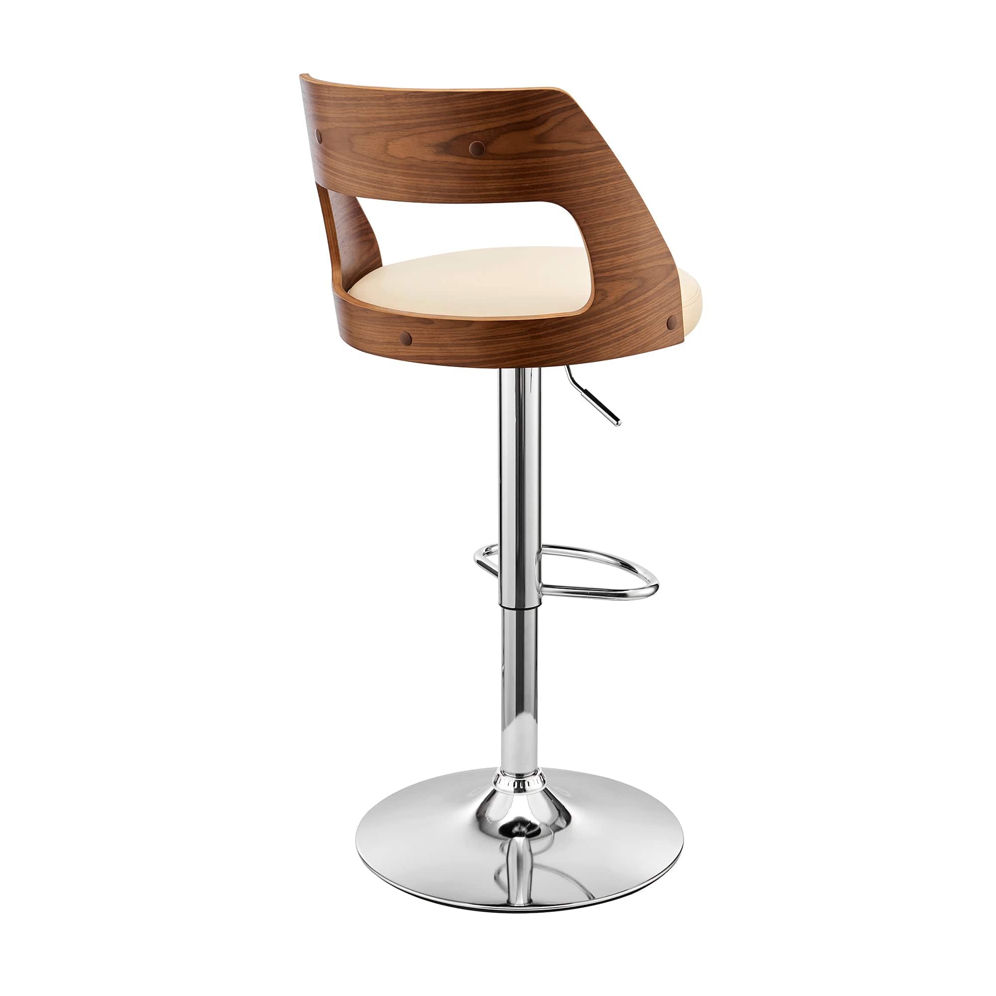 Armen Living Barstool Armen Living | Itzan Adjustable Swivel Cream Faux Leather and Walnut Wood Bar Stool with Chrome Base | LCITBAWACR