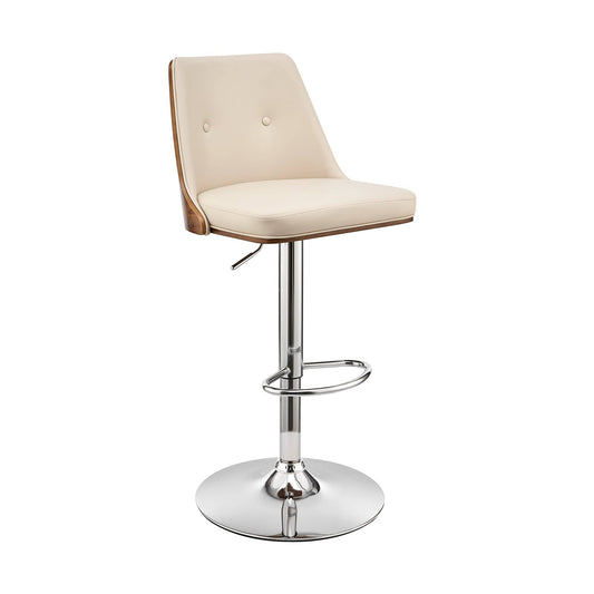 Armen Living Barstool Armen Living | Jacob Adjustable and Swivel Cream Faux Leather and Walnut Wood Bar Stool with Chrome Base | LCJBBAWACR