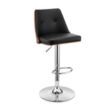 Armen Living Barstool Armen Living | Jacob Adjustable Swivel Black Faux Leather and Walnut Wood Bar Stool with Chrome Base | LCJBBAWABL