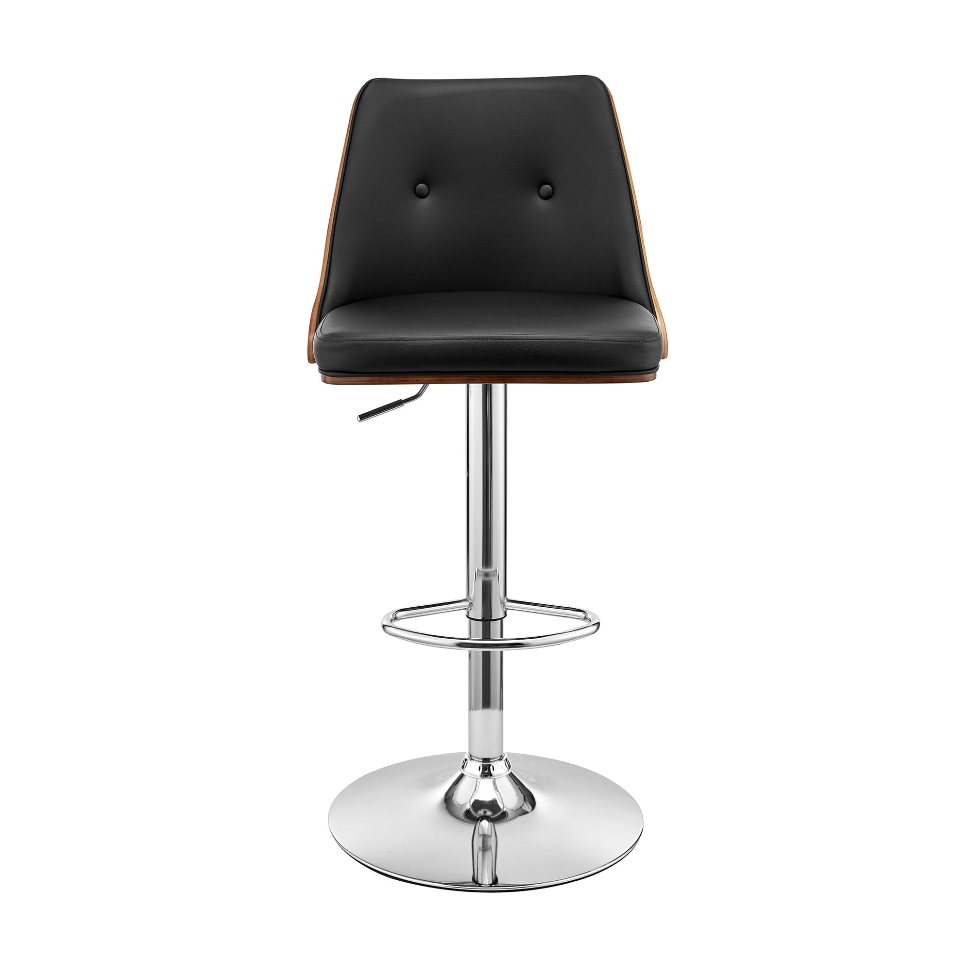 Armen Living Barstool Armen Living | Jacob Adjustable Swivel Black Faux Leather and Walnut Wood Bar Stool with Chrome Base | LCJBBAWABL