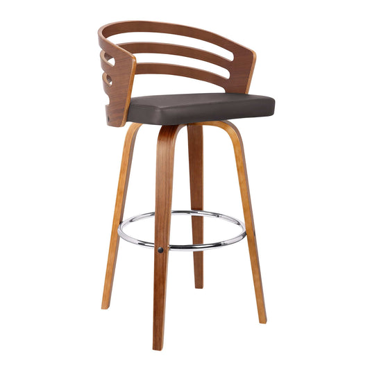 Armen Living Barstool Armen Living - Jayden 26" Counter Height Swivel Brown Faux Leather and Walnut Wood Bar Stool | LCJYBABRWA26