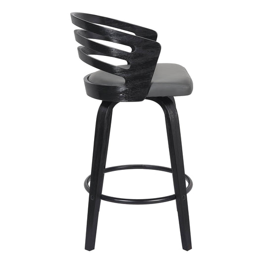 Armen Living Barstool Armen Living - Jayden 26" Counter Height Swivel Grey Faux Leather and Black Wood Bar Stool | LCJYBAGRBL26