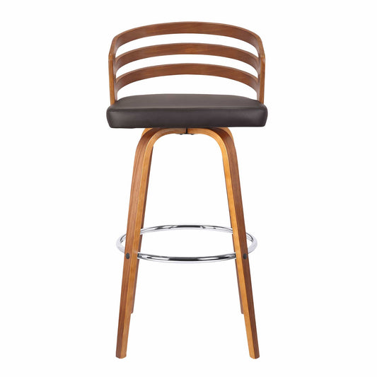 Armen Living Barstool Armen Living - Jayden 30" Bar Height Swivel Brown Faux Leather and Walnut Wood Bar Stool | LCJYBABRWA30