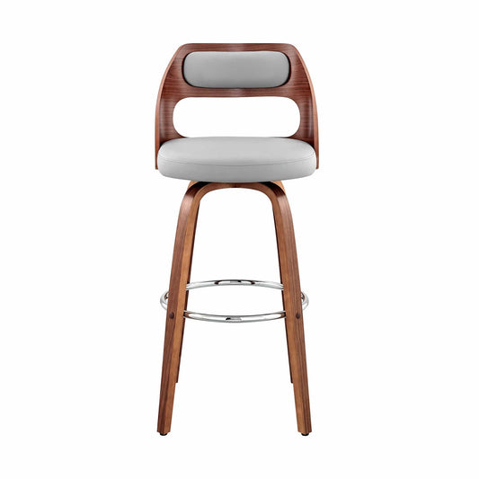 Armen Living Barstool Armen Living - Julius 26" Gray Faux Leather and Walnut Wood Bar Stool | LCJUBAWAGR26