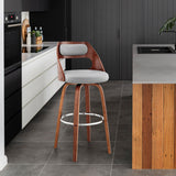 Armen Living Barstool Armen Living - Julius 26" Gray Faux Leather and Walnut Wood Bar Stool | LCJUBAWAGR26