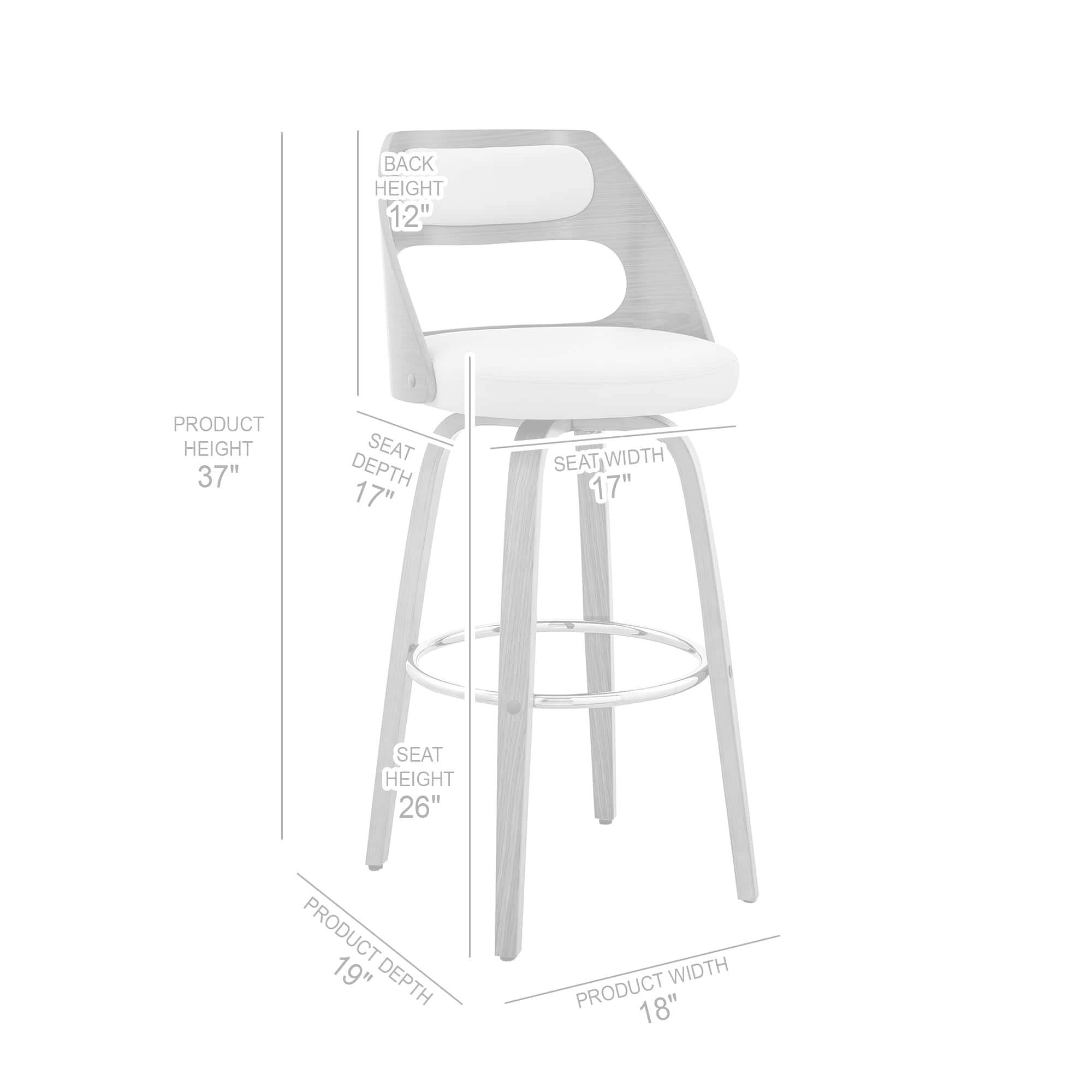 Armen Living Barstool Armen Living - Julius 26" Gray Faux Leather and Walnut Wood Bar Stool | LCJUBAWAGR26