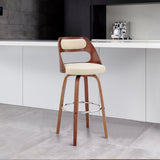 Armen Living Barstool Armen Living - Julius 26" Gray Faux Leather and Walnut Wood Bar Stool | LCJUBAWAGR26