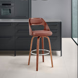 Armen Living Barstool Armen Living - Julius 26" Gray Faux Leather and Walnut Wood Bar Stool | LCJUBAWAGR26