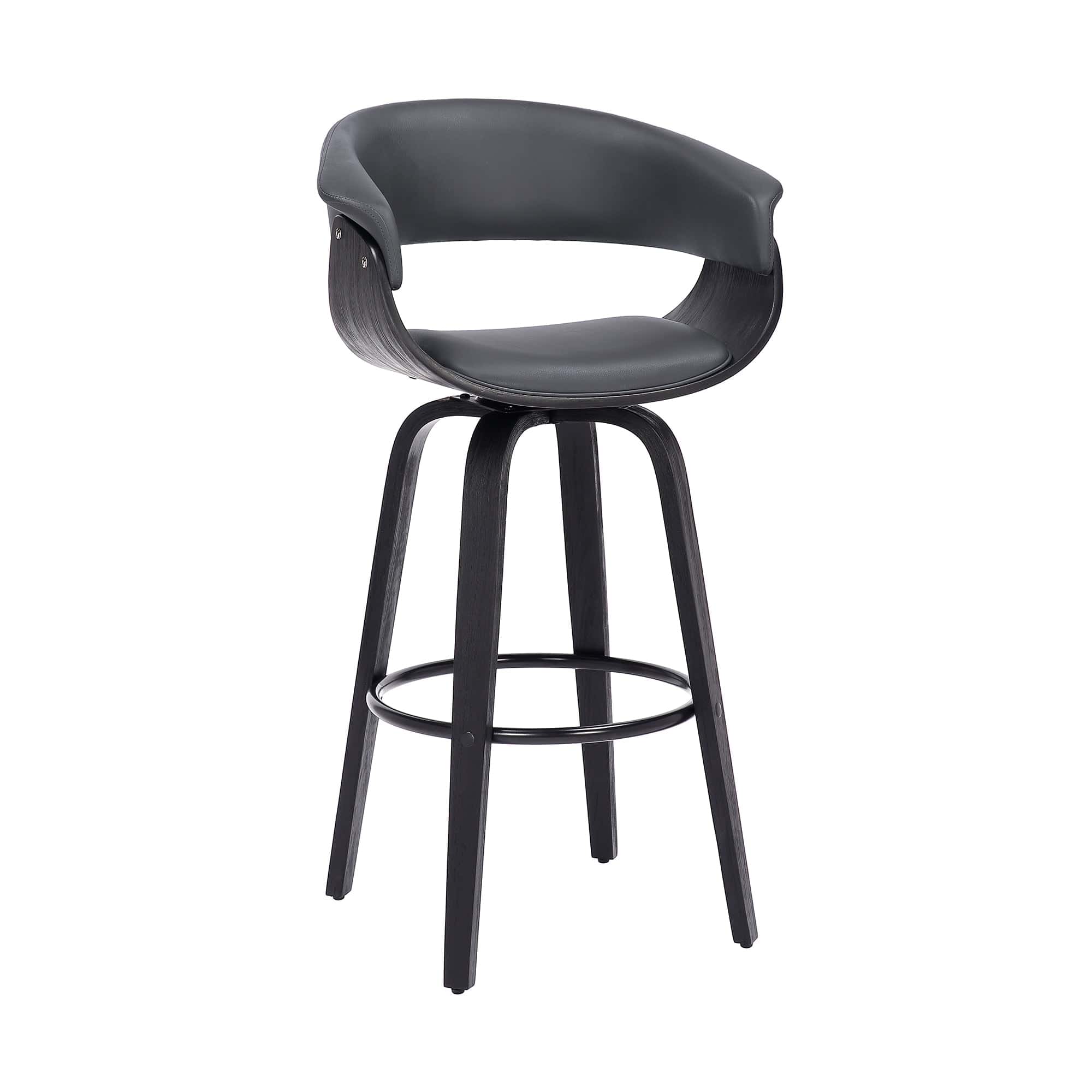 Armen Living Barstool Armen Living | Julyssa 26" Counter Height Swivel Grey Faux Leather and Black Wood Bar Stool | LCJSBAGRBL26