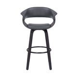 Armen Living Barstool Armen Living | Julyssa 26" Counter Height Swivel Grey Faux Leather and Black Wood Bar Stool | LCJSBAGRBL26