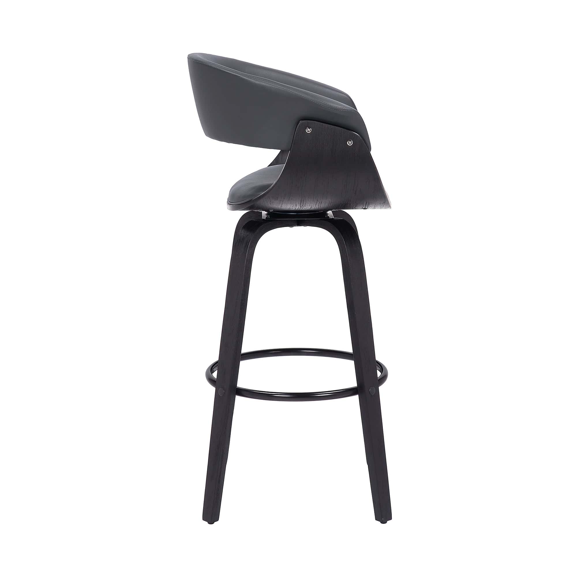 Armen Living Barstool Armen Living | Julyssa 26" Counter Height Swivel Grey Faux Leather and Black Wood Bar Stool | LCJSBAGRBL26