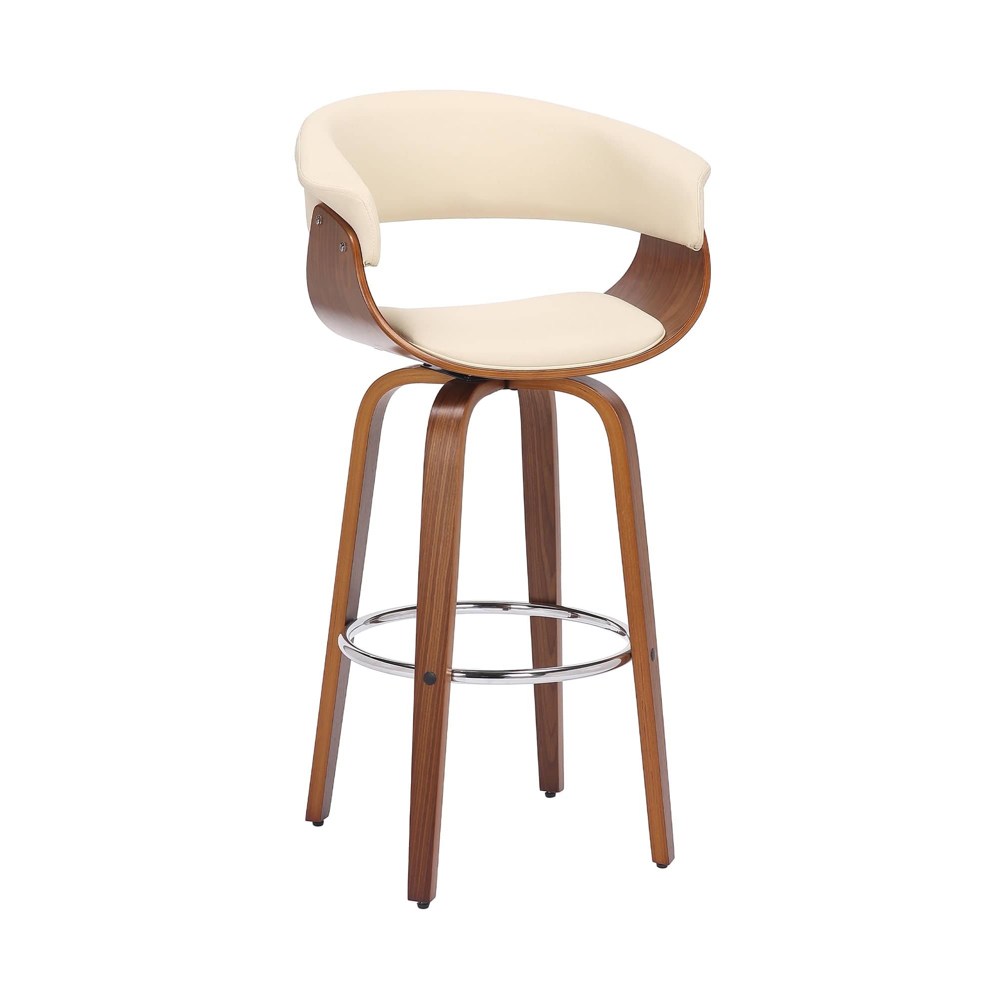 Armen Living Barstool Armen Living | Julyssa 30" Bar Height Swivel Cream Faux Leather and Walnut Wood Bar Stool | LCJSBAWACR30