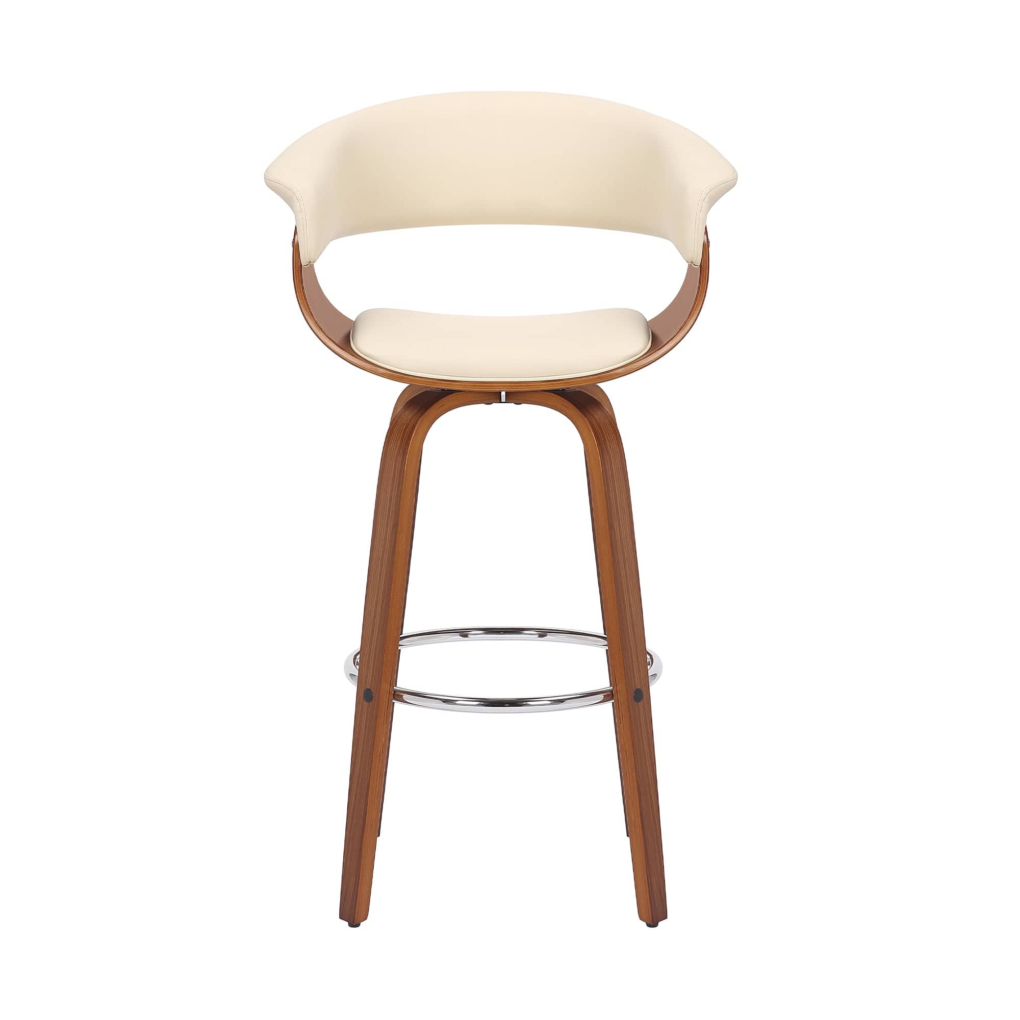 Armen Living Barstool Armen Living | Julyssa 30" Bar Height Swivel Cream Faux Leather and Walnut Wood Bar Stool | LCJSBAWACR30