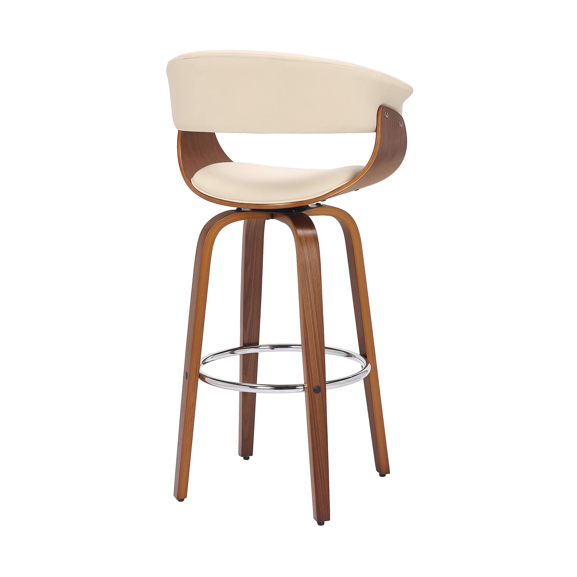 Armen Living Barstool Armen Living | Julyssa 30" Bar Height Swivel Cream Faux Leather and Walnut Wood Bar Stool | LCJSBAWACR30