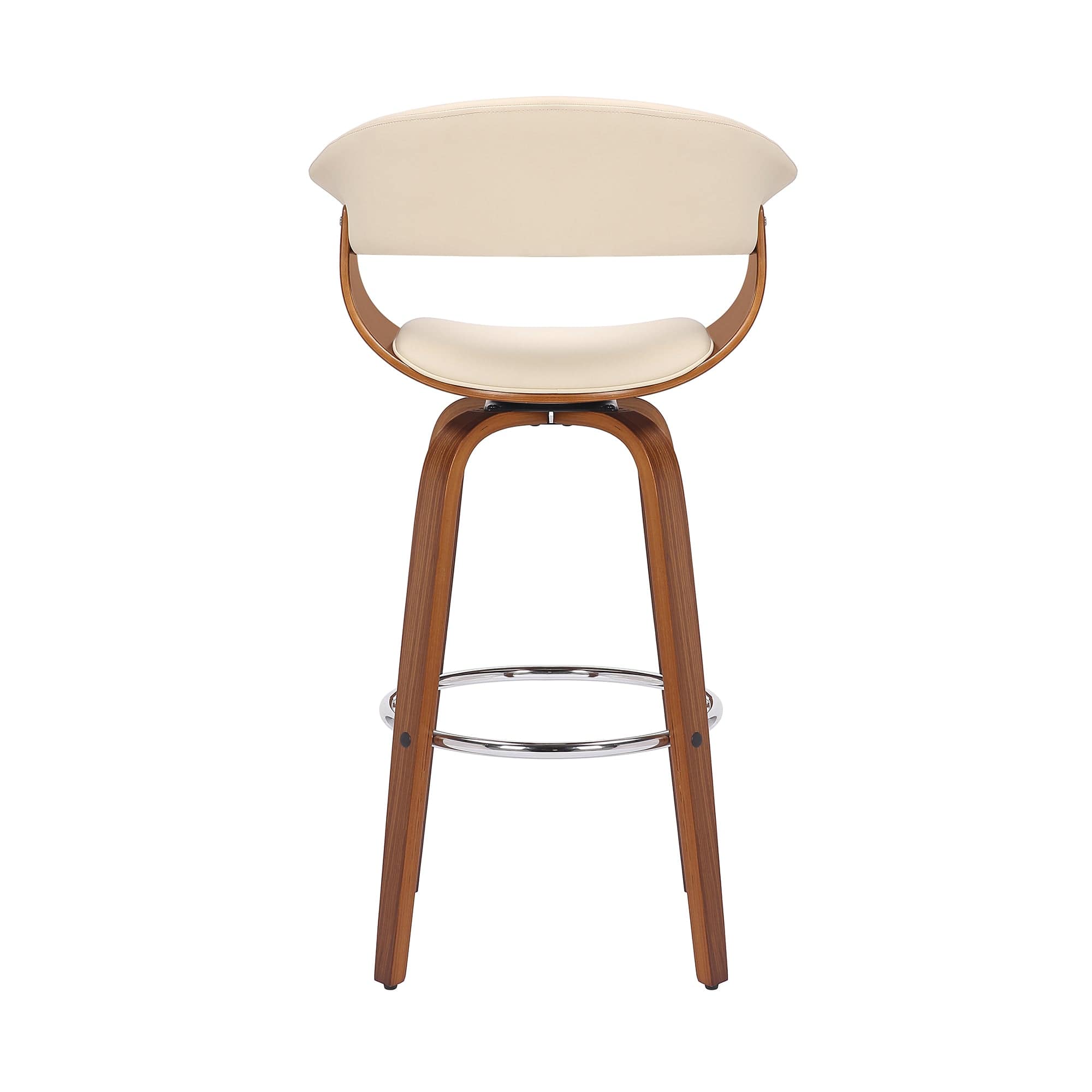 Armen Living Barstool Armen Living | Julyssa 30" Bar Height Swivel Cream Faux Leather and Walnut Wood Bar Stool | LCJSBAWACR30