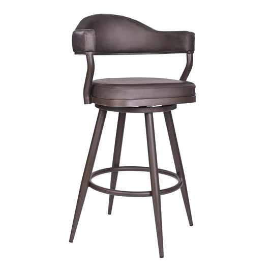 Armen Living Barstool Armen Living - Justin 30" Bar Height Swivel Vintage Brown Faux Leather Bar Stool with Brown Metal Legs | LCJTBABRBR30