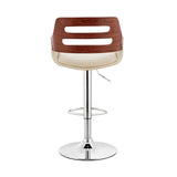 Armen Living Barstool Armen Living - Karter Adjustable Cream Faux Leather and Walnut Wood Bar Stool with Chrome Base | LCKTBAWACR