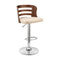 Armen Living Barstool Armen Living | Khalia Adjustable Swivel Cream Faux Leather and Walnut Wood Bar Stool with Chrome Base | LCKHBAWACR