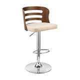 Armen Living Barstool Armen Living | Khalia Adjustable Swivel Cream Faux Leather and Walnut Wood Bar Stool with Chrome Base | LCKHBAWACR