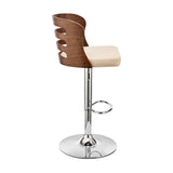 Armen Living Barstool Armen Living | Khalia Adjustable Swivel Cream Faux Leather and Walnut Wood Bar Stool with Chrome Base | LCKHBAWACR