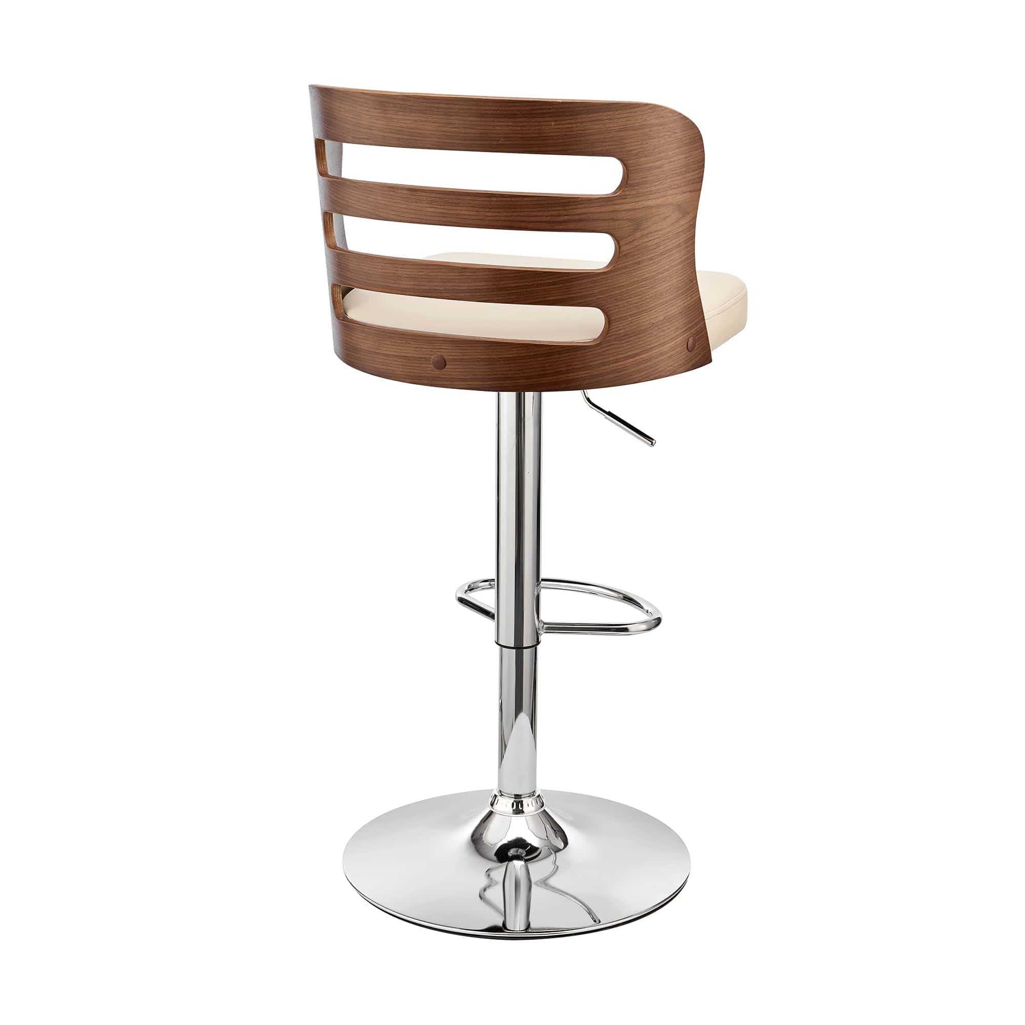 Armen Living Barstool Armen Living | Khalia Adjustable Swivel Cream Faux Leather and Walnut Wood Bar Stool with Chrome Base | LCKHBAWACR