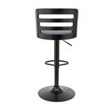 Armen Living Barstool Armen Living | Khalia Adjustable Swivel Grey Faux Leather and Black Wood Bar Stool with Black Base | LCKHBABLGR