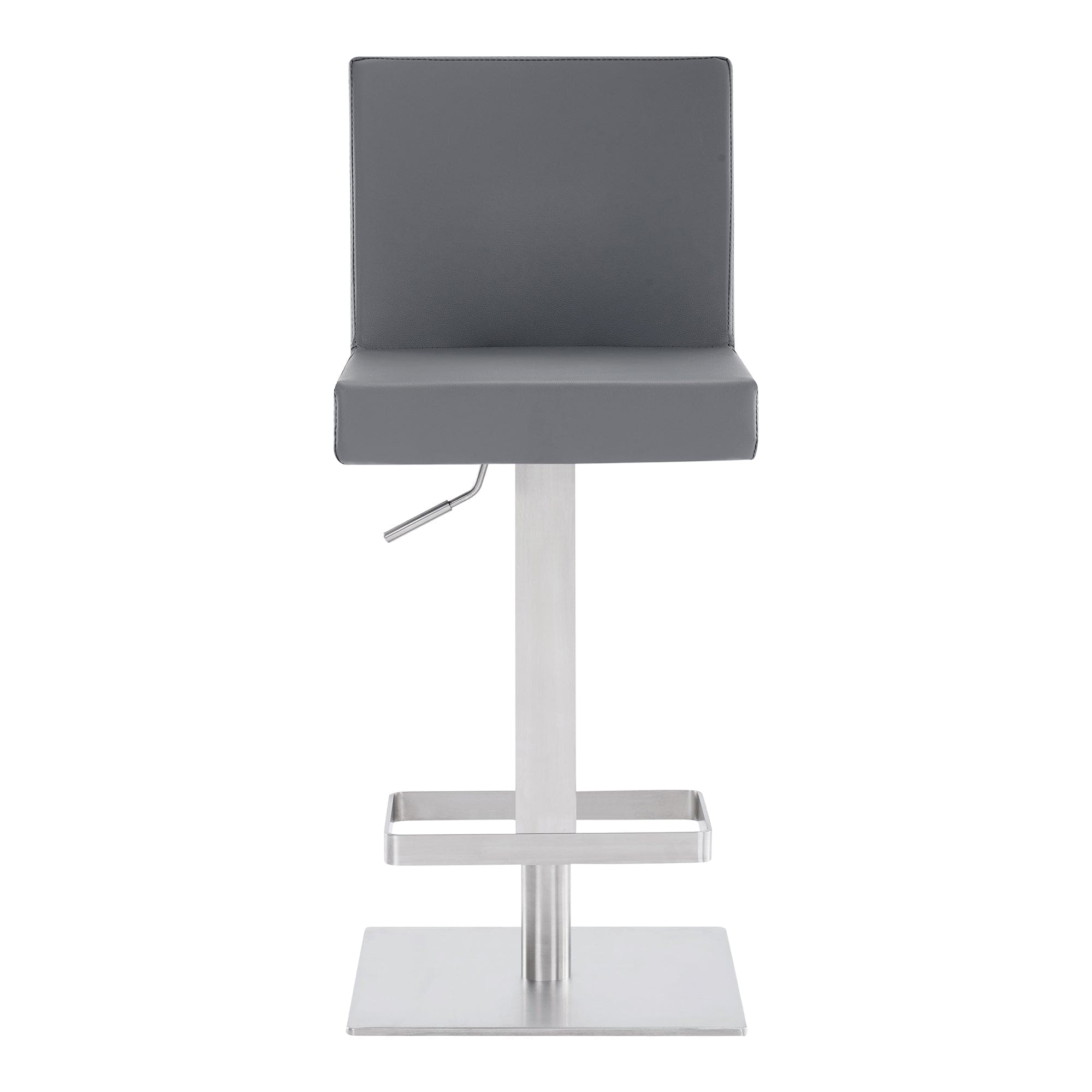 Armen Living Barstool Armen Living | Legacy Adjustable Height Swivel Grey Faux Leather and Brushed Stainless Steel Bar Stool | LCLGSWBABSGR