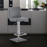 Armen Living Barstool Armen Living | Legacy Adjustable Height Swivel Grey Faux Leather and Brushed Stainless Steel Bar Stool | LCLGSWBABSGR