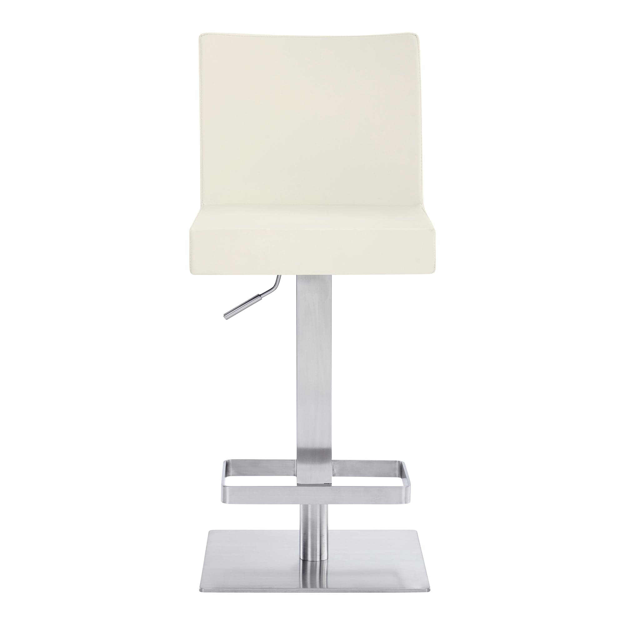 Armen Living Barstool Armen Living | Legacy Adjustable Height Swivel White Faux Leather and Brushed Stainless Steel Bar Stool | LCLGSWBABSWH