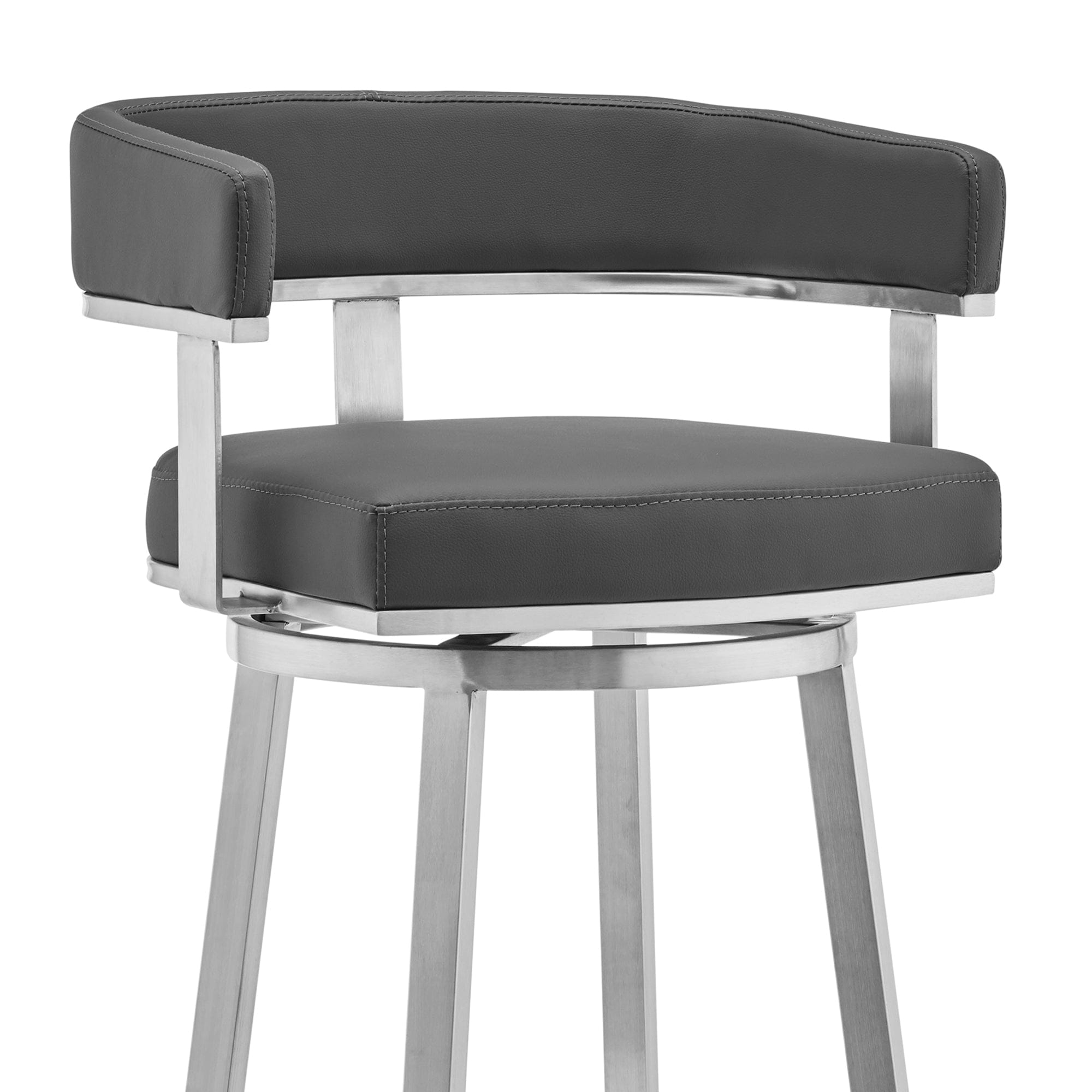 Armen Living Barstool Armen Living - Lorin 30" Black Faux Leather and Brushed Stainless Steel Swivel Bar Stool | LCLRBABSBL30